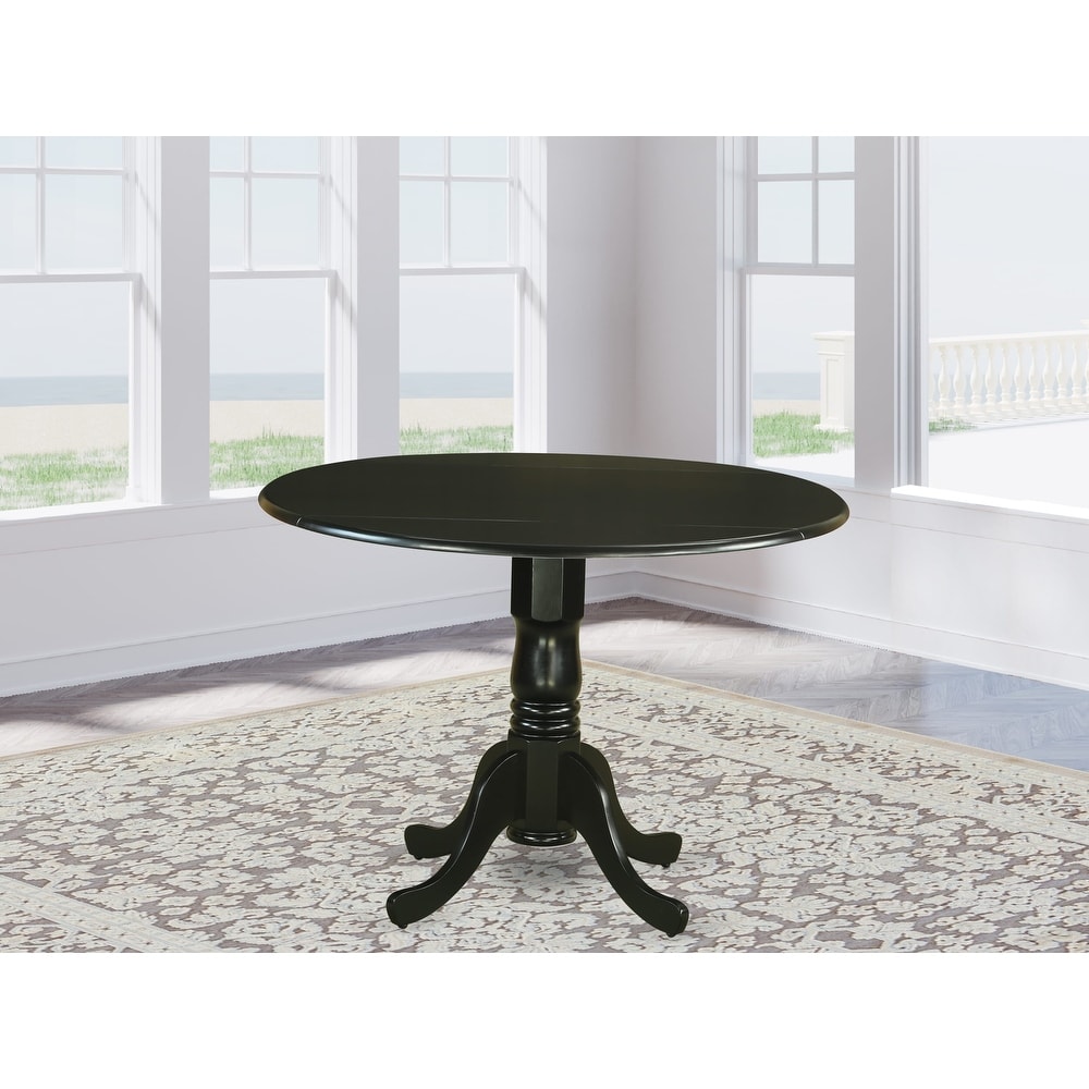 East West Furniture Dublin Kitchen Dining Table   a Round Wooden Table Top with Dropleaf   Pedestal Base  (Finish Options)