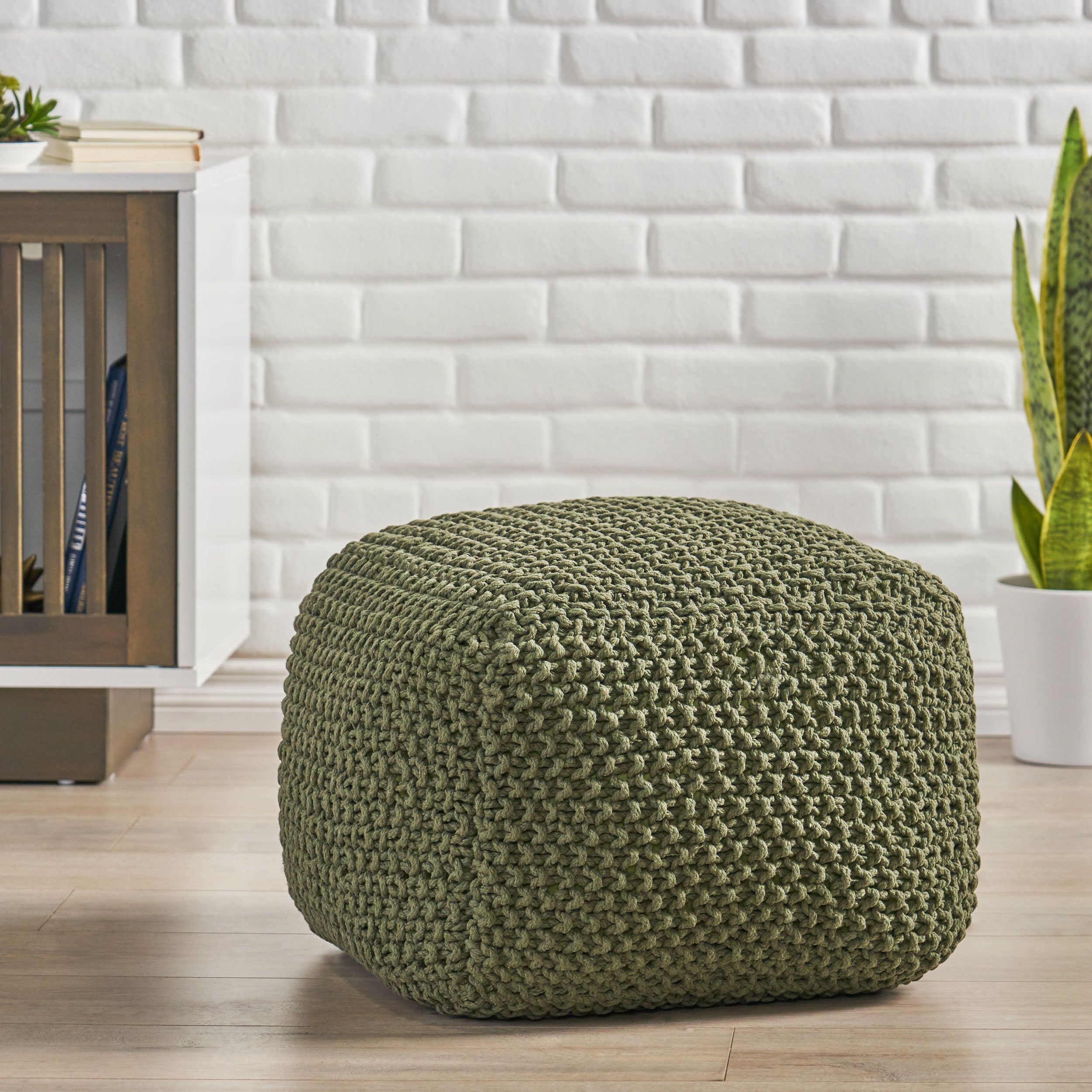 Teresa Modern Knitted Cotton Cube Pouf