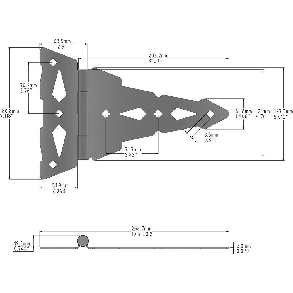 Everbilt 8 in. x 7-12 in. Black Heavy-Duty Decorative Tee Hinge (2-Pack) 18107