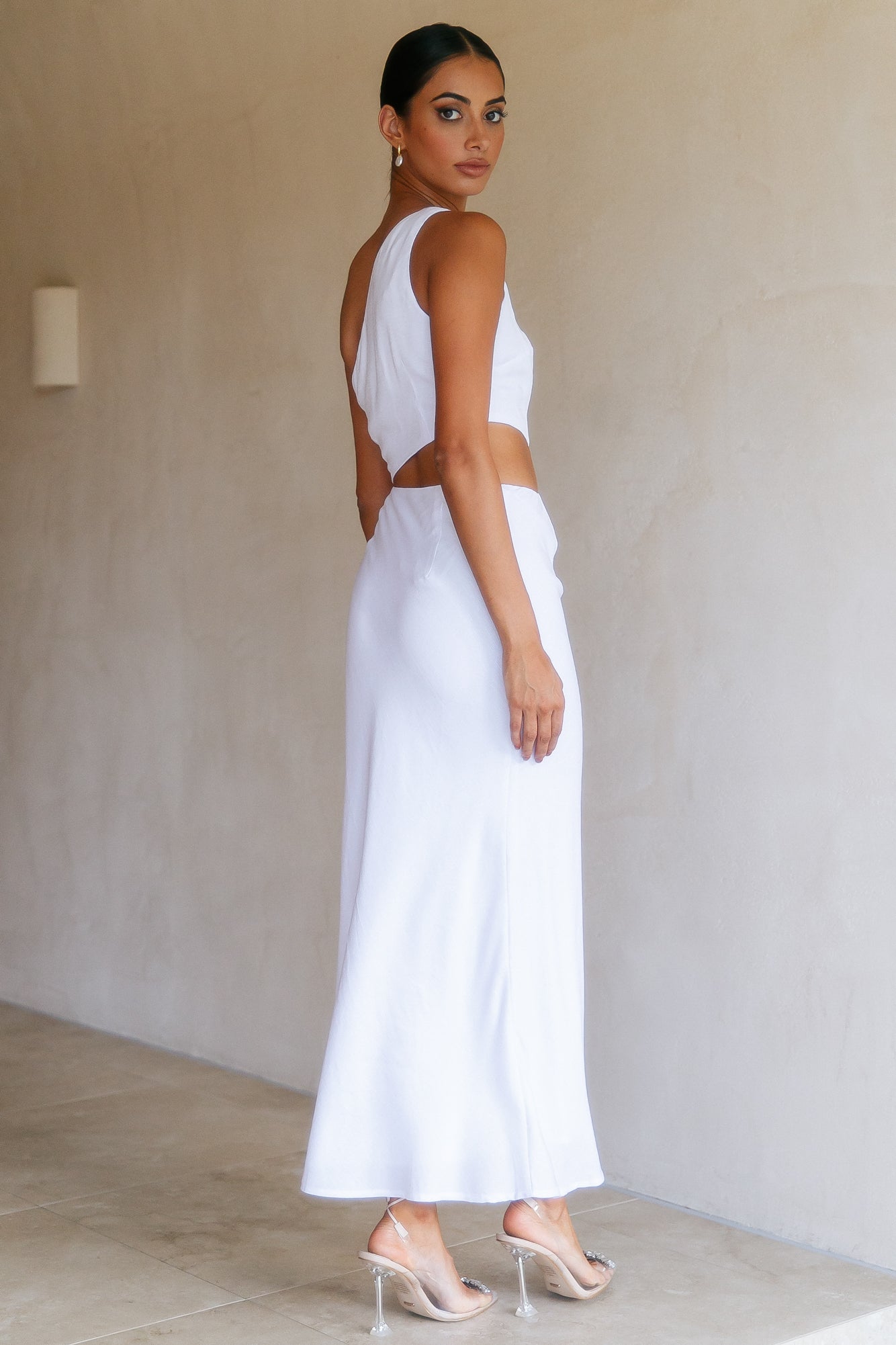 RUNAWAY Cedros Midi Slip Dress White