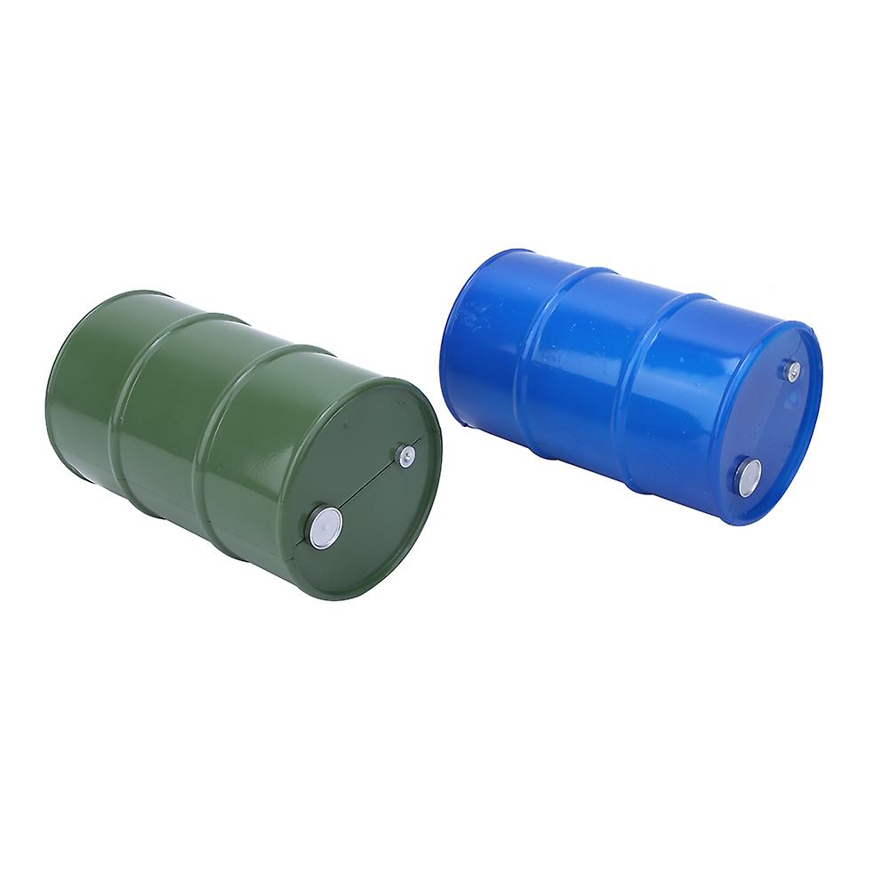 2pcs Simulation Metal Mini Oil Drum Container Decoration Fit For 1/10 Rc Crawler(bluegreen )