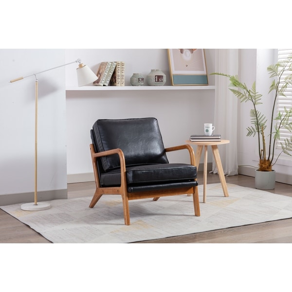 PU Leather Fabric Accent Chair Modern Lounge Armchair Reading Chairs Upholstered with Wood Frame and Cushions for Living Room