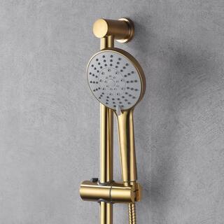 Ultra Faucets Kree 5-Spray Round High Pressure Multifunction Wall Bar Shower Kit with Hand Shower in Brushed Gold UF78308-7R