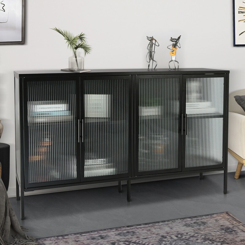 Elegant Storage Cabinet with Adjustable Shelves   Black