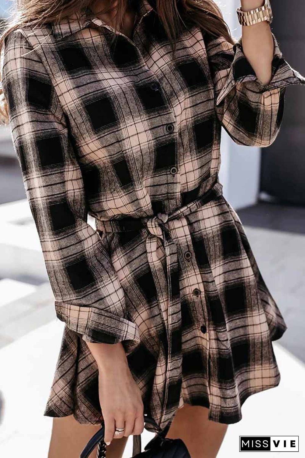 Long Sleeve Plaid Shirt Mini Dress