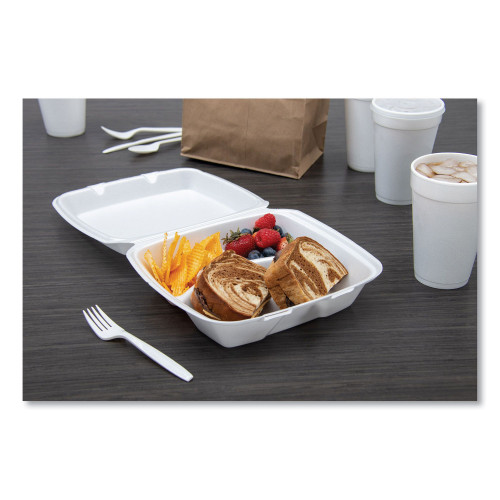 Dart Foam Hinged Lid Containers， 3-Compartment， 8.38 x 7.78 x 3.25， 200/Carton (85HT3R)