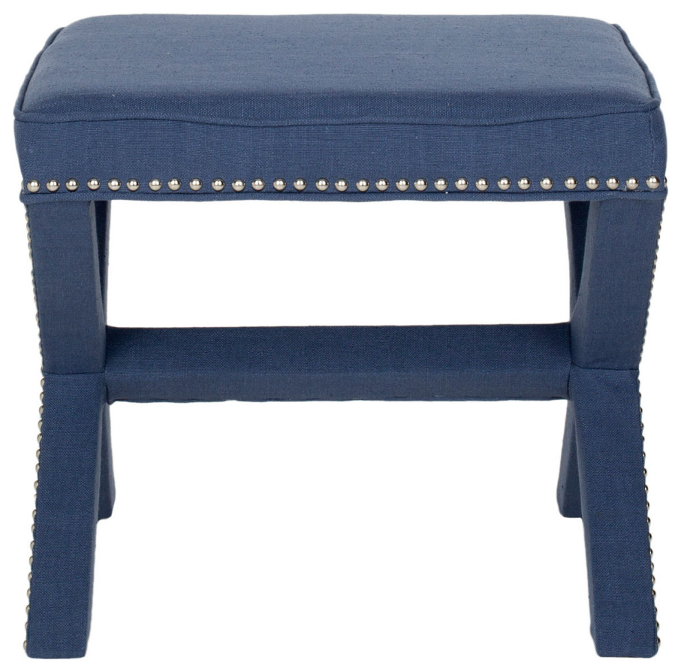 Arnold Ottoman Silver Nail Heads Navy   Transitional   Footstools And Ottomans   by Peachtree Fine Furniture  Houzz