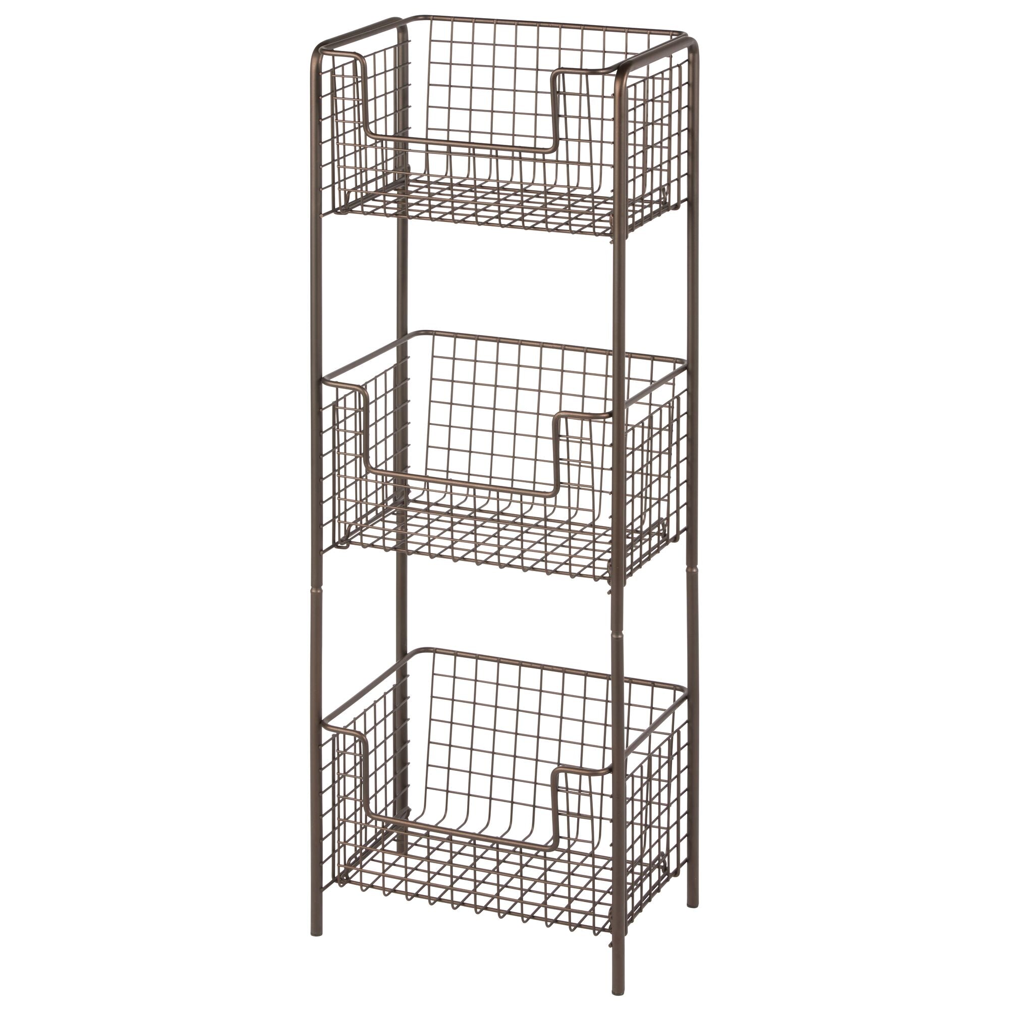 mDesign Steel Freestanding Storage Organizer Tower Rack Basket Shelf， Metal 3-Tier Furniture Unit for Master/Guest Bathroom， Powder Room - Holds Bath Towels， Soap - Concerto Collection - Bronze