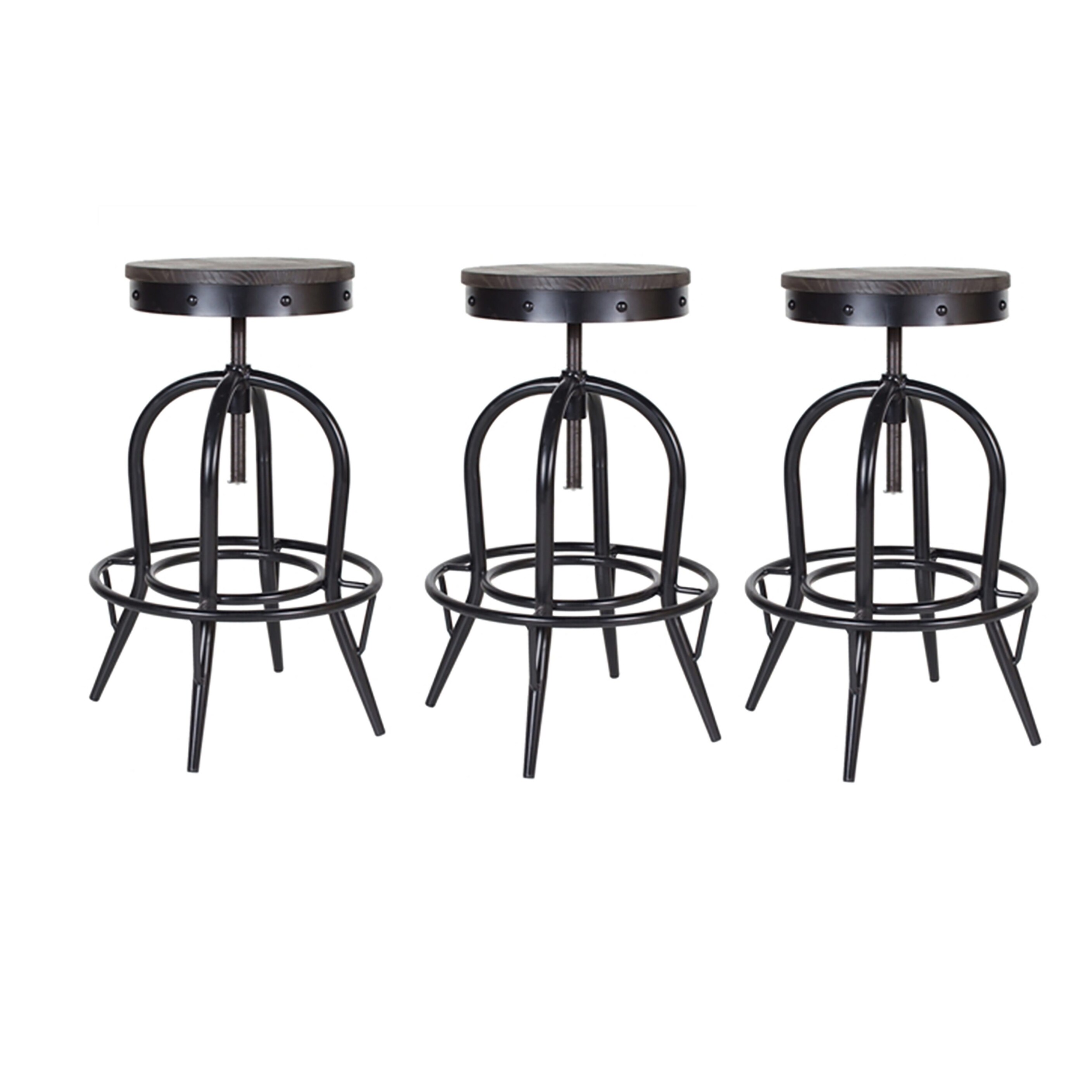 Black Adjustable Stool (Set of 3) - 23.5-31H x 18.75?