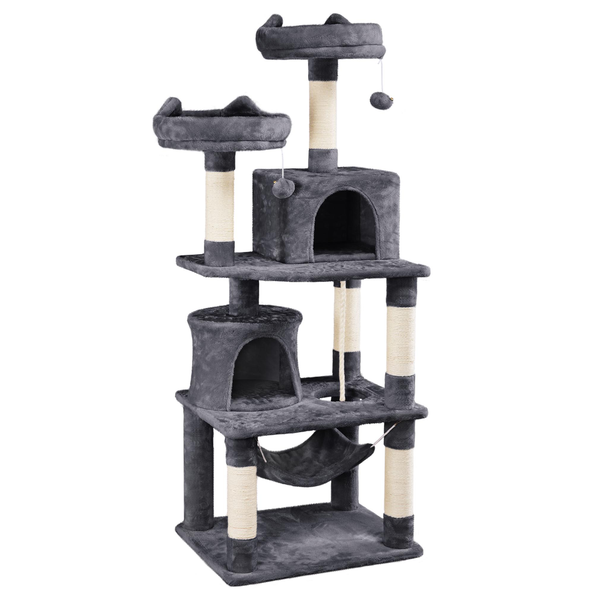 Topeakmart Dark Gray 4-Level Large Cat Tree Condo with 2 Perches， 62.2