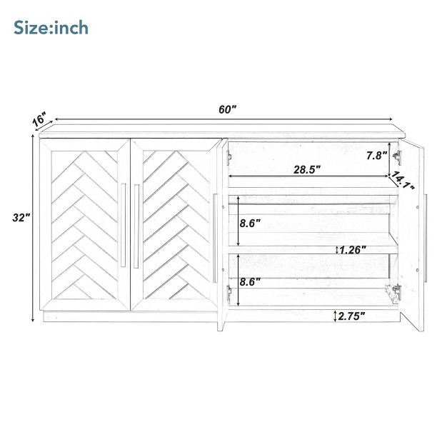 Storage Buffet Sideboard With Adjustable Shelves And Silver Handles Modernluxe