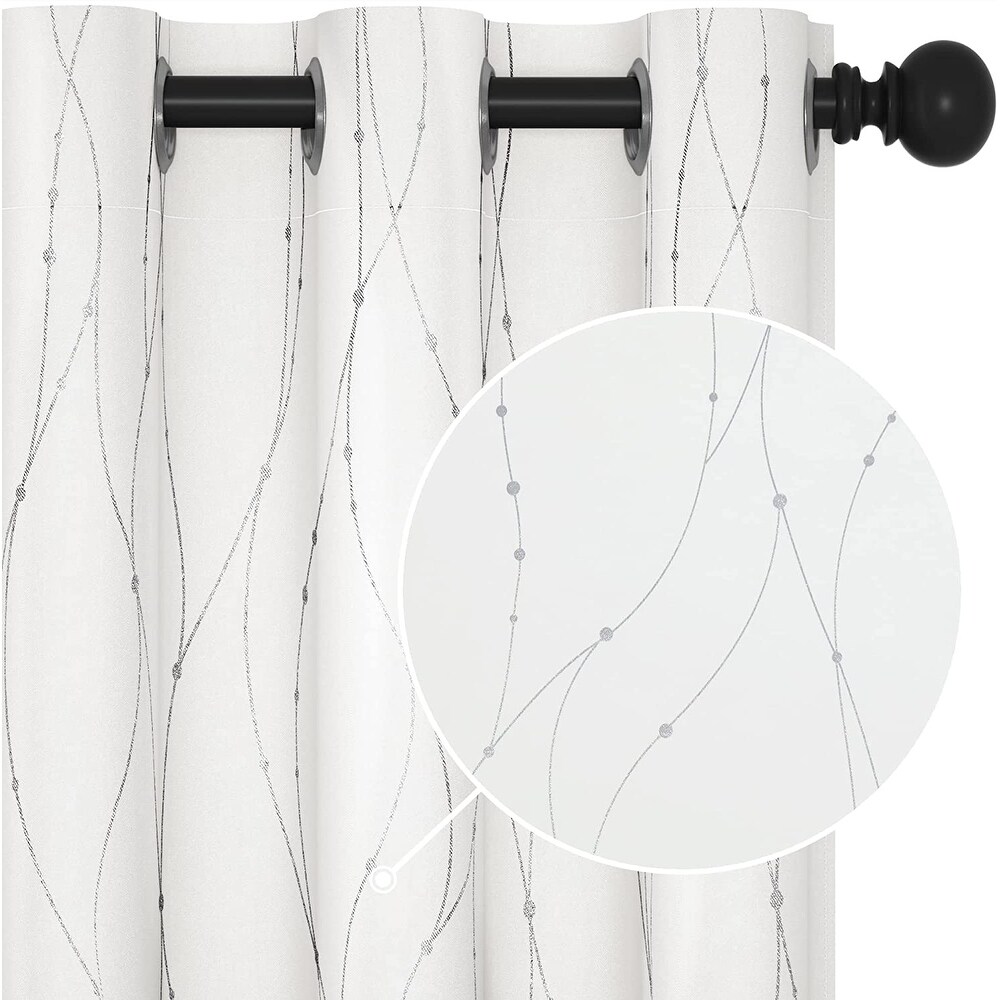 Deconovo 50 Percent Blackout Silver Geometric Curtains Pure White(2 Panel)