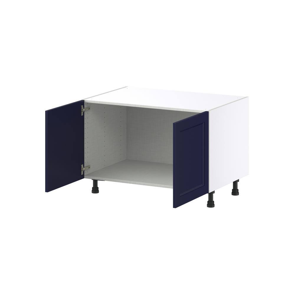 J COLLECTION 36 in. W x 24 in. D x 24.5 in. H Devon Painted Blue Shaker Assembled Apron Front Sink Base Kitchen Cabinet DSSBAS36-DV