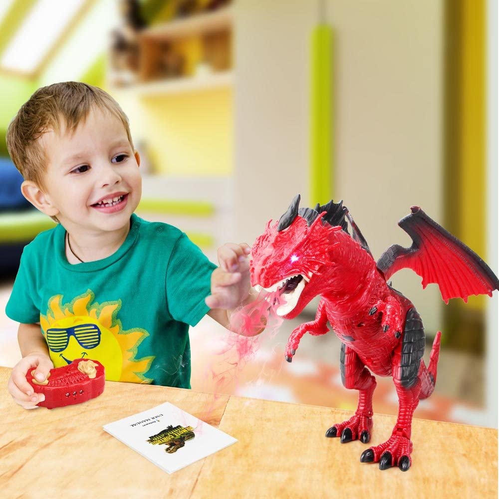 Allaugh Infrared RC Dinosaur Toys Remote Control Dragon Shaking Head Walking Spray Kids Toy Gift