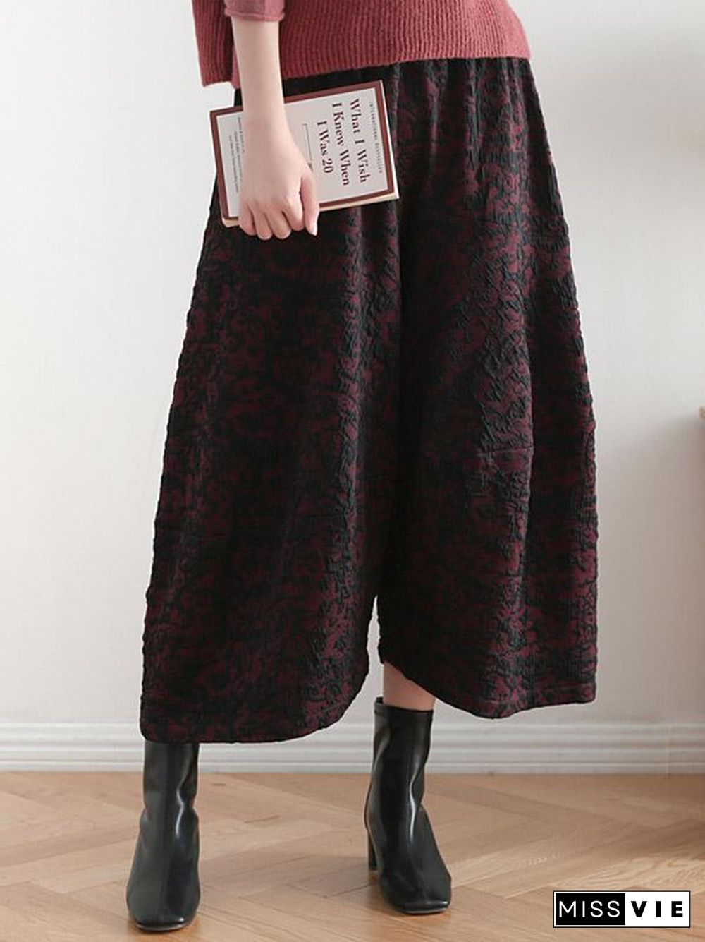 Vintage Loose Thickening Jacquard Nine-Quarter Pants