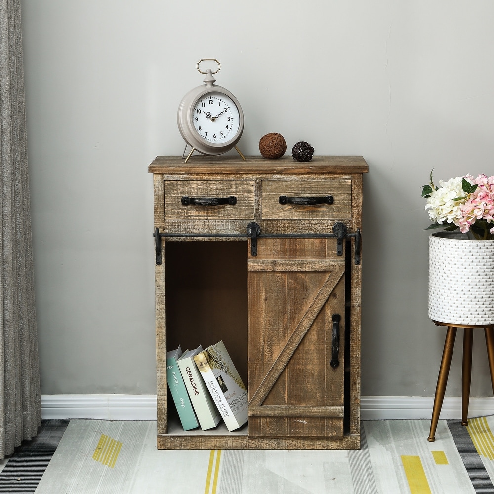 Brown Rustic Sliding Barn Door Storage Cabinet   31.8\