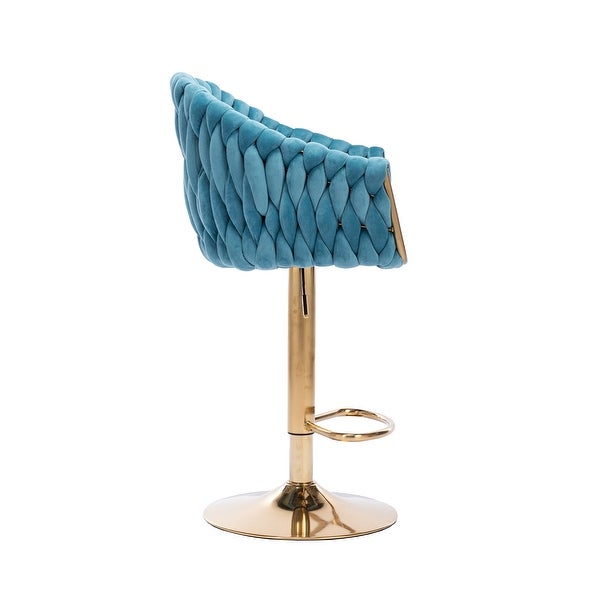 Velvet Adjustable Height Swivel Bar Stools with Metal Footrest