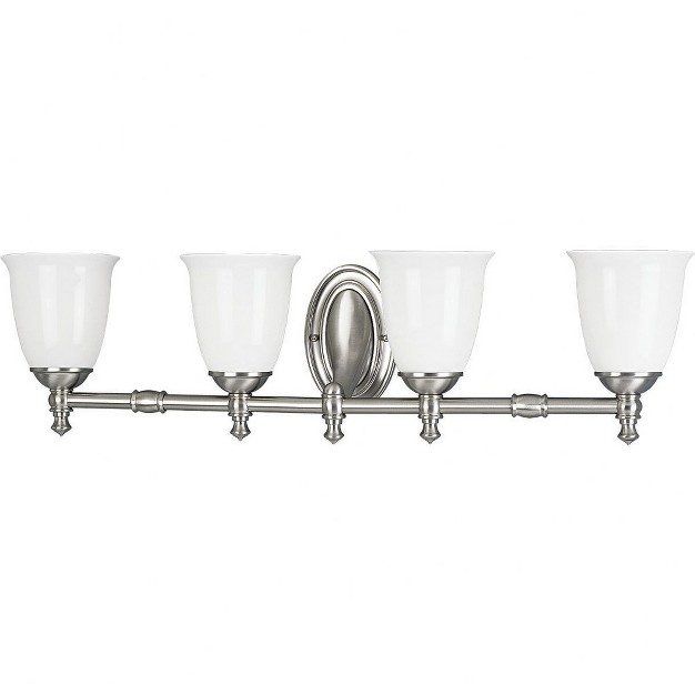 Progress Lighting Victorian Collection 4 light Bath Fixture Brushed Nickel Triplex Opal Glass Shade