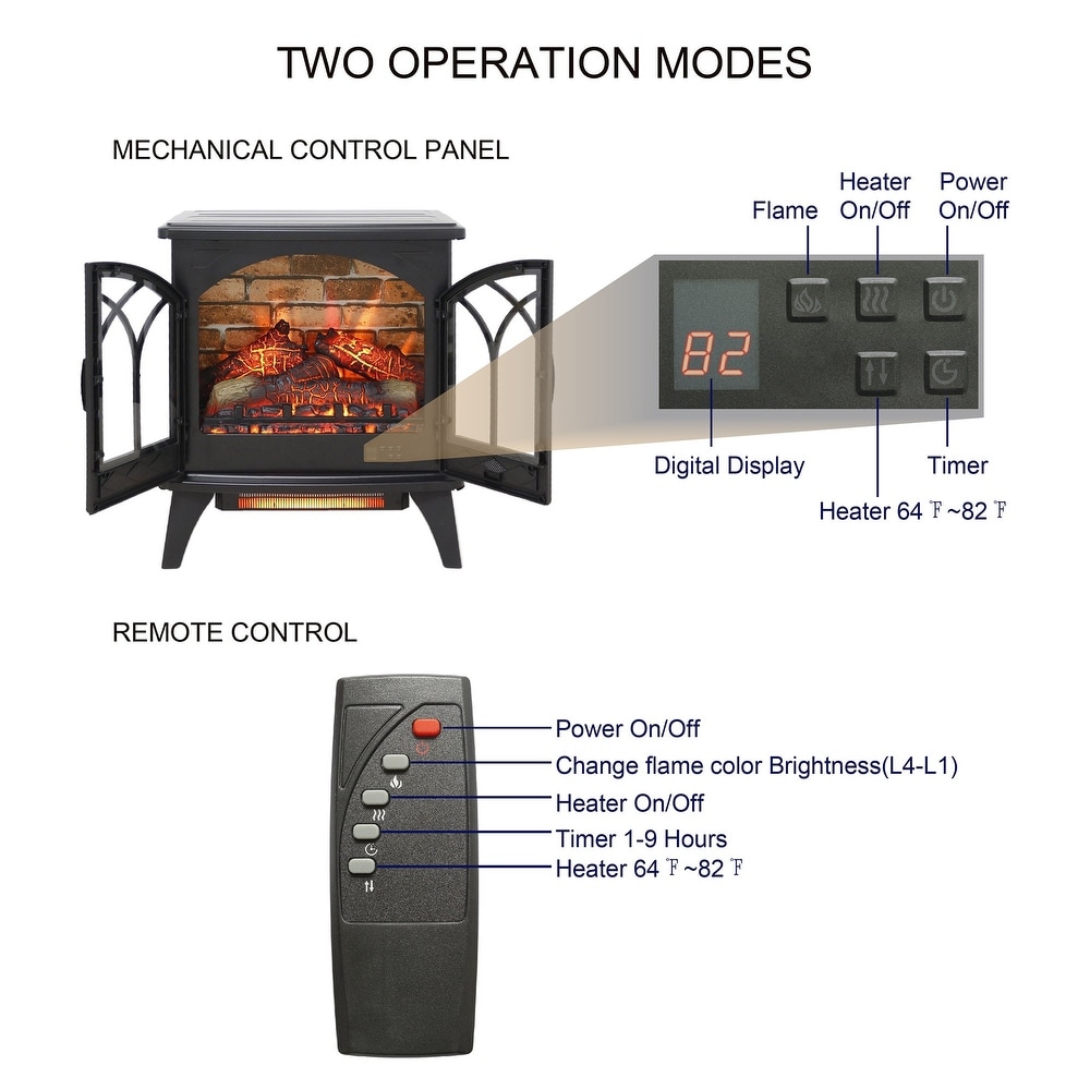 24 Inch Freestanding 3D Infrared Electric Fireplace Stove in Antique Black with Remote Control   24\