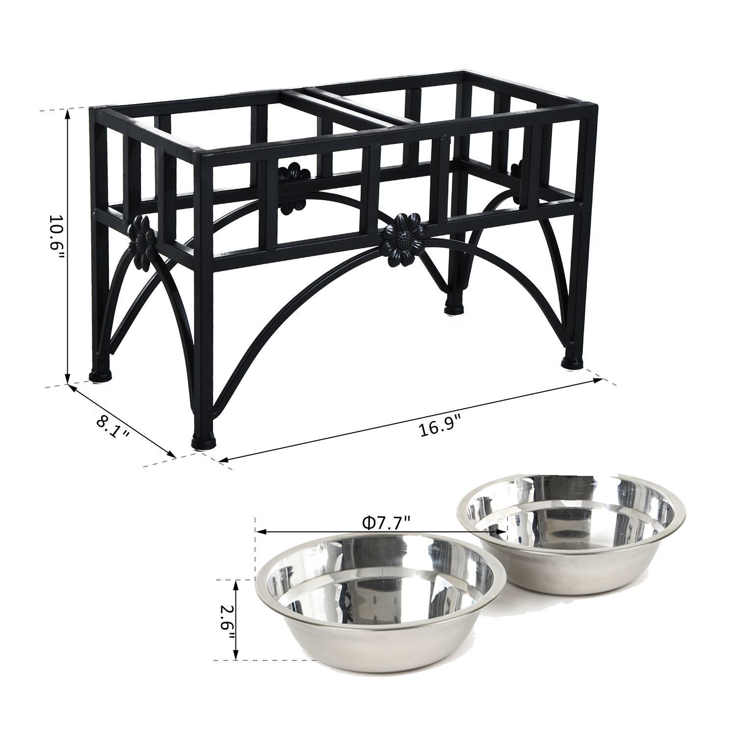 PawHut Double Stainless Steel Heavy Duty Dog Food Bowl Elevated Pet Feeding Station, 17 inch