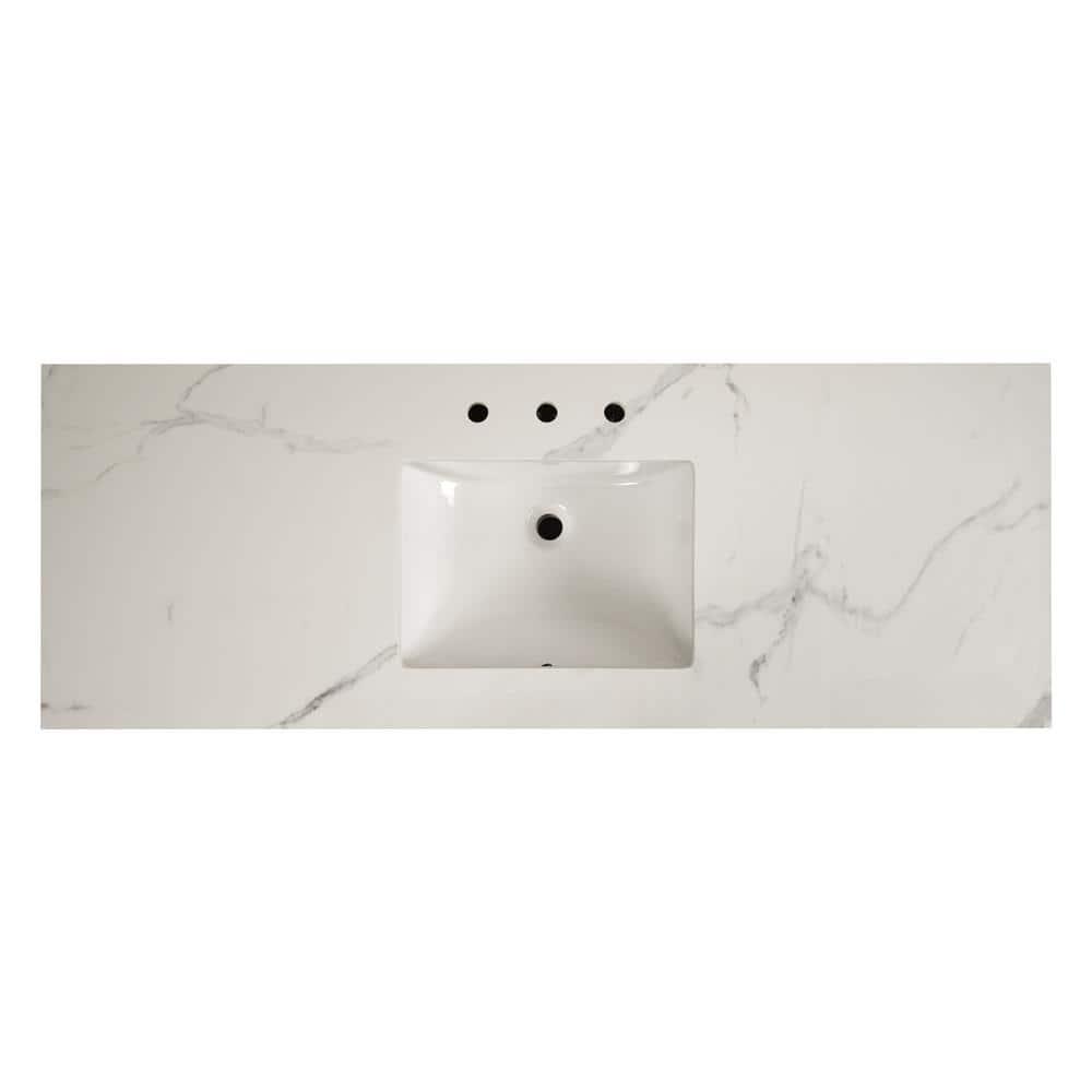 AampA Surfaces Calacatta Nowy 61 in W x 22 in D Engineered Marble Vanity Top in White with White Rectangle Single Sink