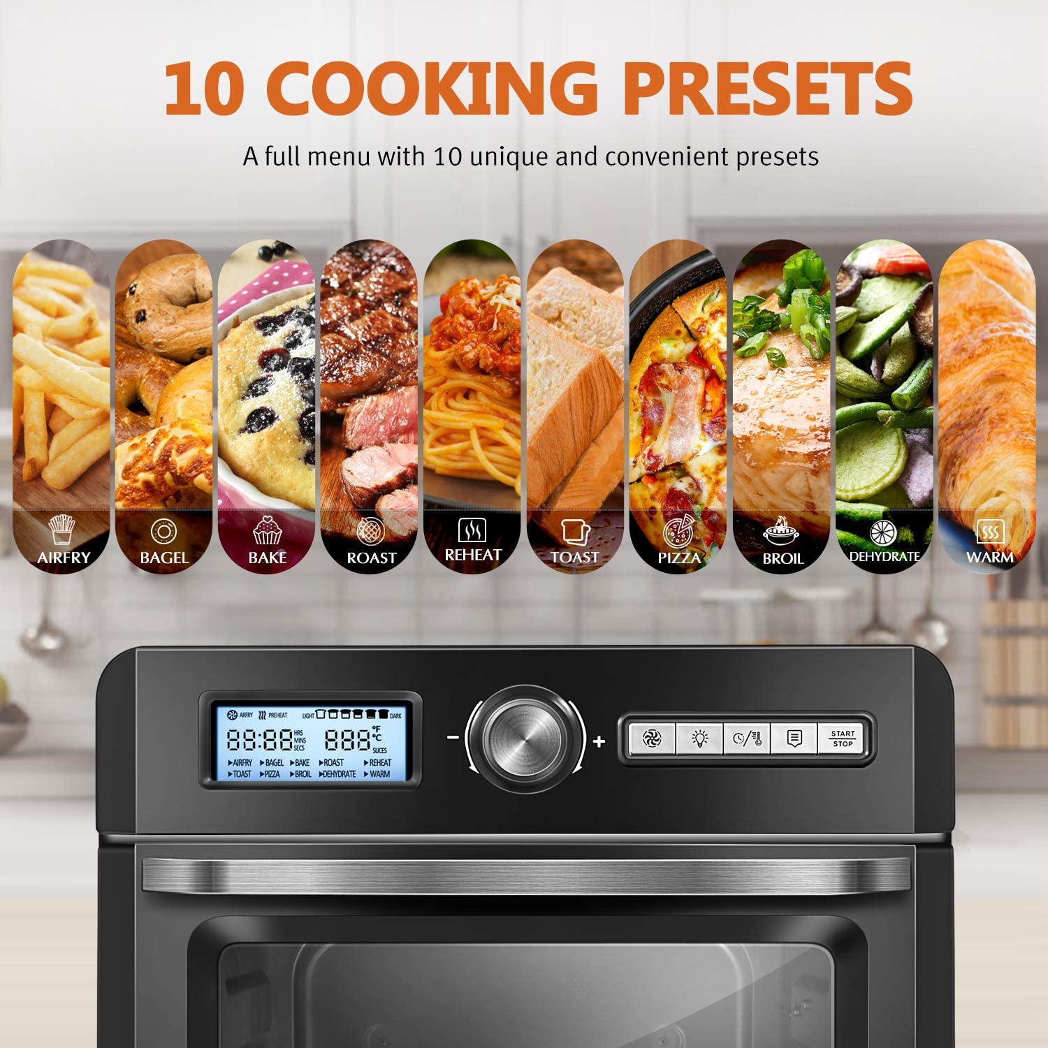 CROWNFUL 19 Quart Air Fryer Toaster Oven, Convection Roaster, 10-in-1 Countertop Oven,1550W