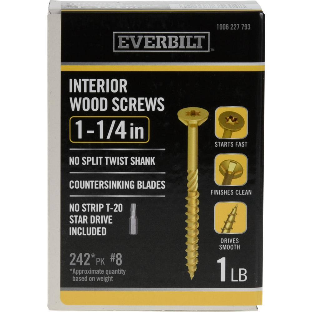 Everbilt #8 x 1-14 in. Star Drive Flat Head Interior Wood Screws (242-Pack) 117325