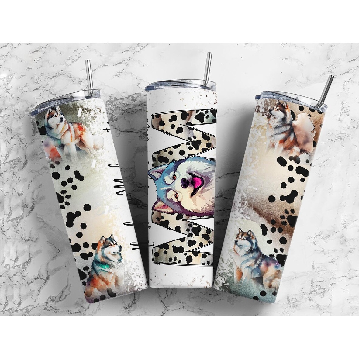 Alaskan Malmute Dog Mom 20 Oz Insulated Skinny Metal Tumbler w/Lid and Straw - Multi