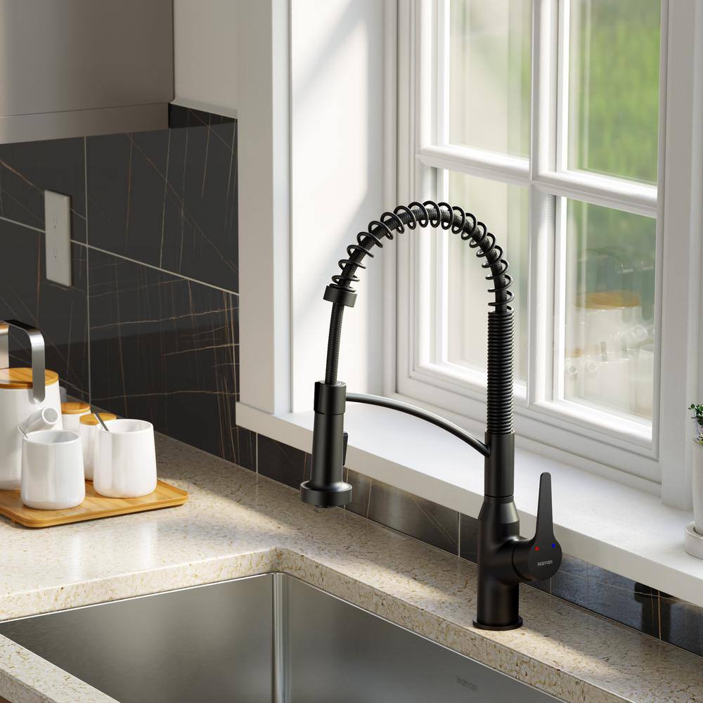 Karran Scottsdale Single Handle Pull Down Sprayer Kitchen Faucet in Matte Black KKF210MB