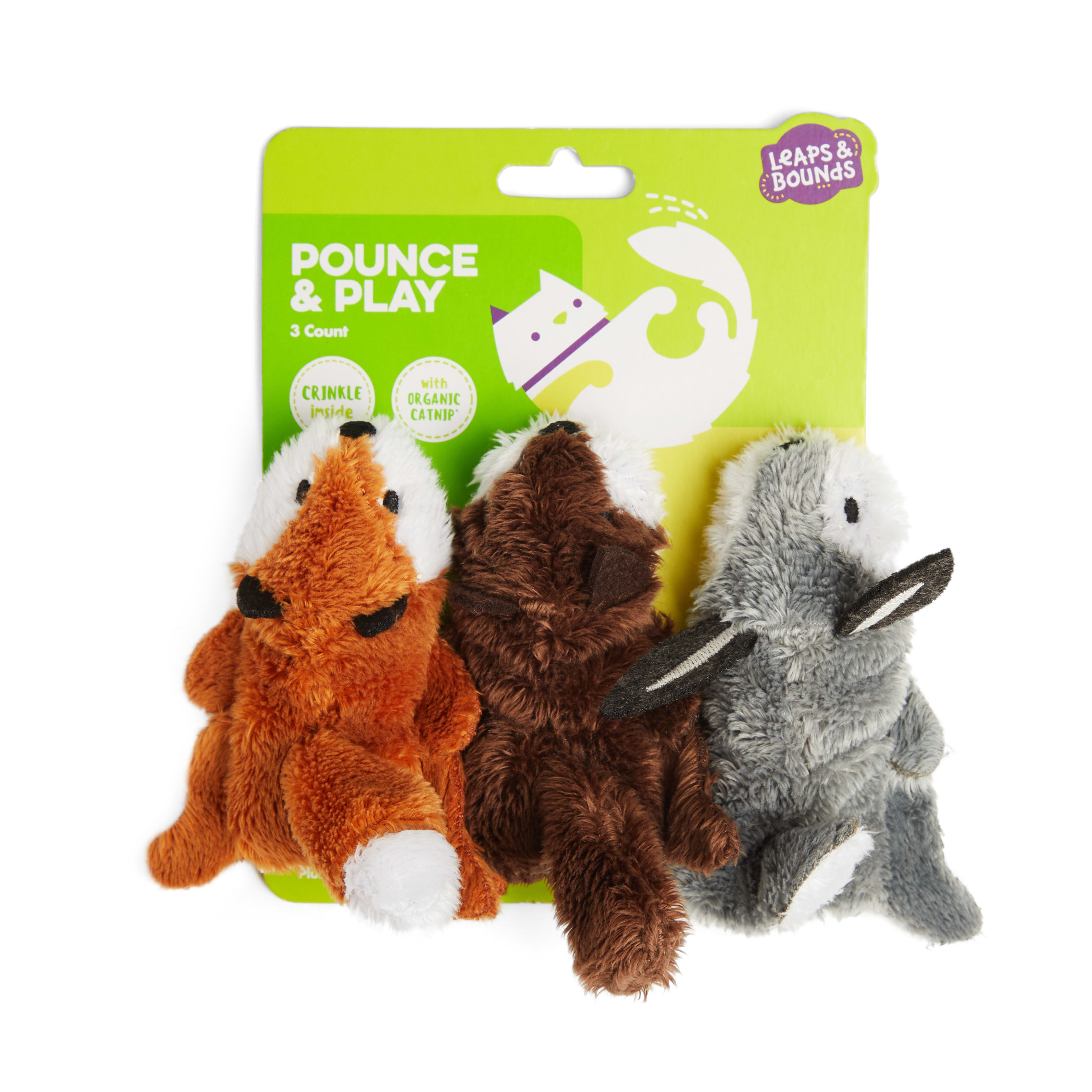 LEAPS  BOUNDS Wildlife Flatties Cat Toy， Pack of 3