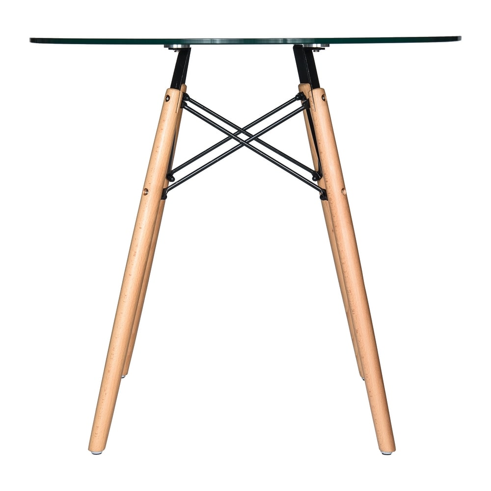 LeisureMod Dover Round Top Bistro Dining Table Wood Eiffel Base