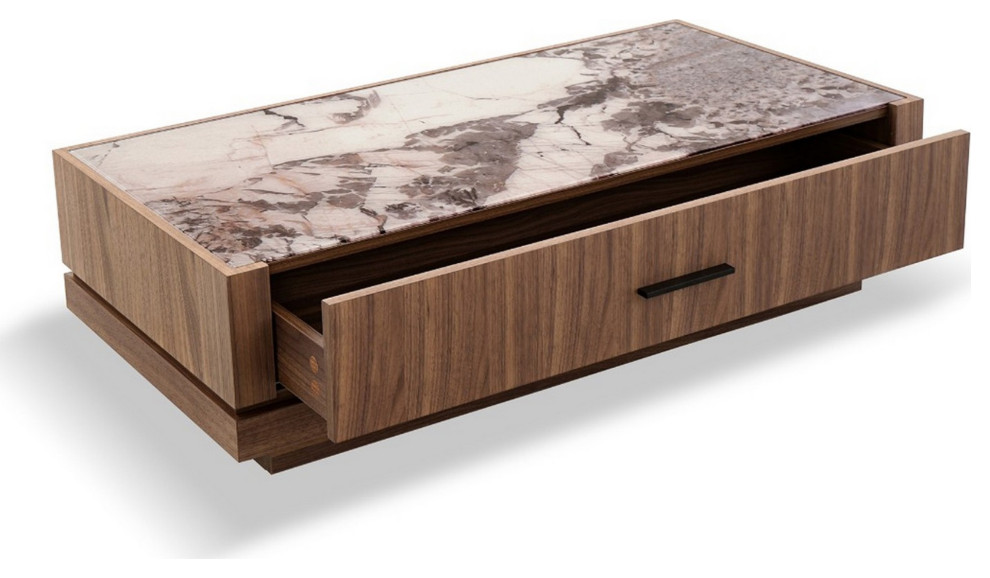 Nova Qua 47 quotCoffee Table  Rectangular Glass Surface  Walnut Brown   Transitional   Coffee Tables   by VirVentures  Houzz