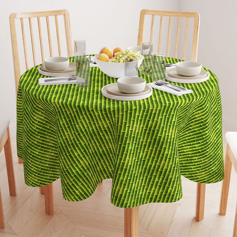 Round Tablecloth， 100% Polyester， 70 Round， Green Bam boo Sticks