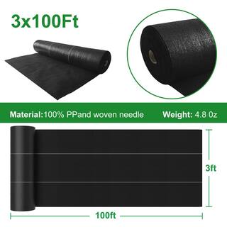 Agfabric 3 ft. x 100 ft. 4.8 oz. Garden Weed Barrier Fabric Premium Compound Heavy-Duty Weed Mat Fabric GC4803100B