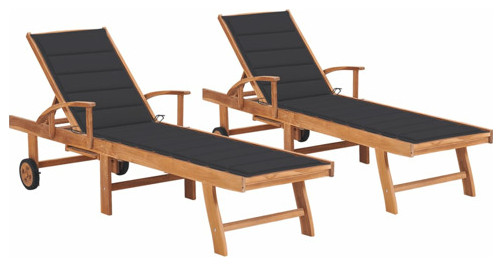 vidaXL Solid Teak wood Sun Lounger with Anthracite Cushion Outdoor Lounge   Transitional   Outdoor Lounge Chairs   by vidaXL LLC  Houzz