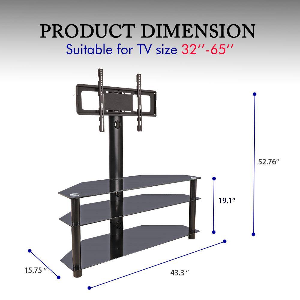 Winado Corner Floor TV Stand with Swivel Bracket Tempered Glass Shelves for 32 in. to 65 in. TV (3-Tier) 149116590347