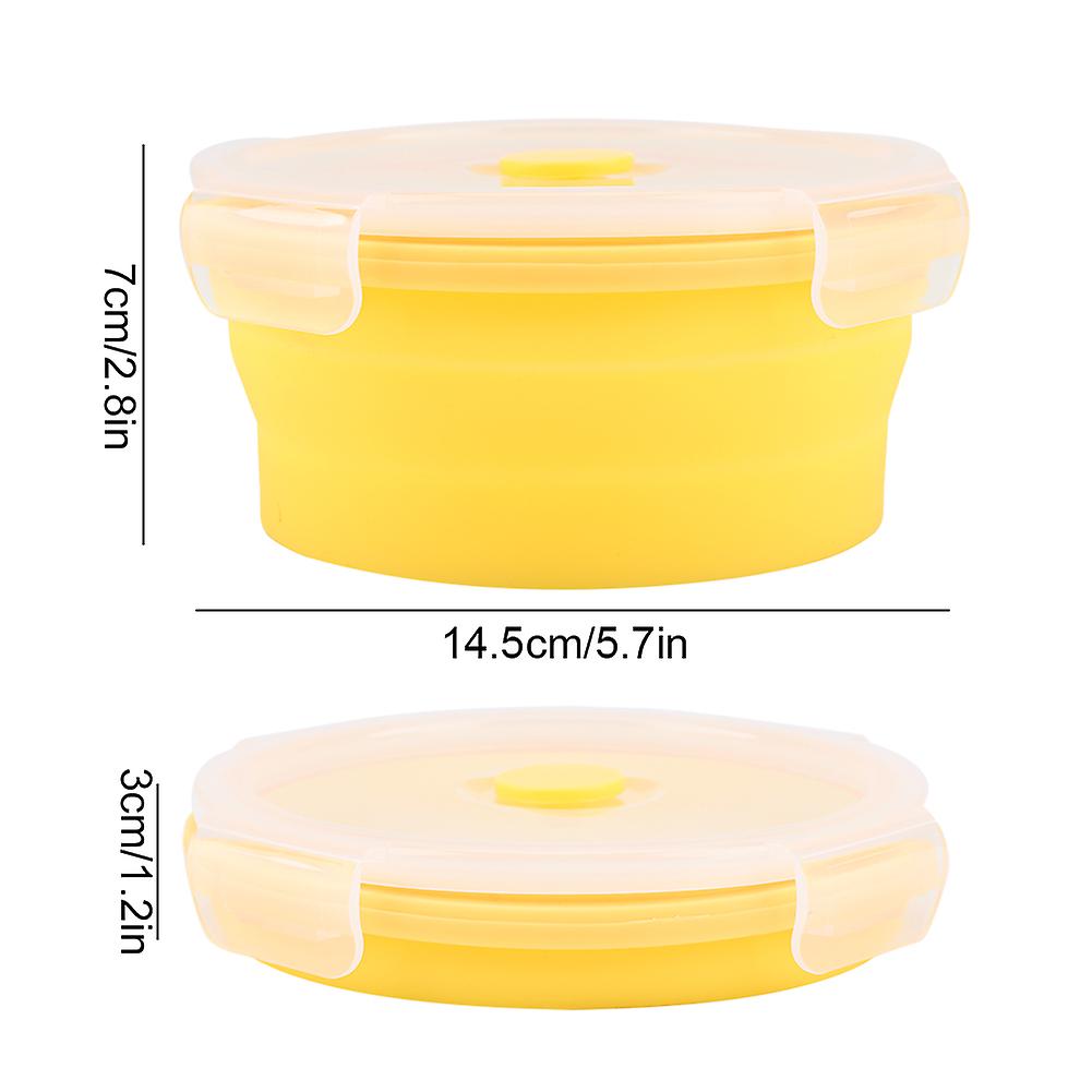 500ml Round Silicone Bento Box Collapsible Lunch Box Microwave Food Container (yellow)