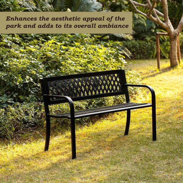 Gardenised Outdoor Steel 47 Park Bench For Yard Patio Garden And Deck Black Weather Resistant Porch Bench Park Seating