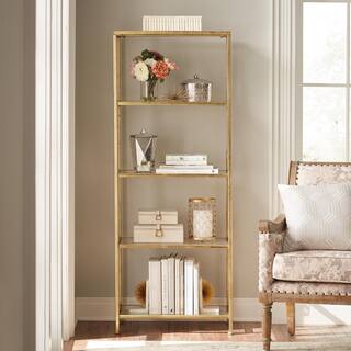 Home Decorators Collection 62 in. Gold Leaf Metal 4-shelf Accent Bookcase with Open Back V183104XXA-NP