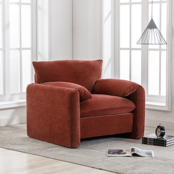 Oversized Chenille Accent Chair Modern Single Sofa Lounge Chair 38.6'' W Armchair Sofa for Living Room， Bedroom， Red