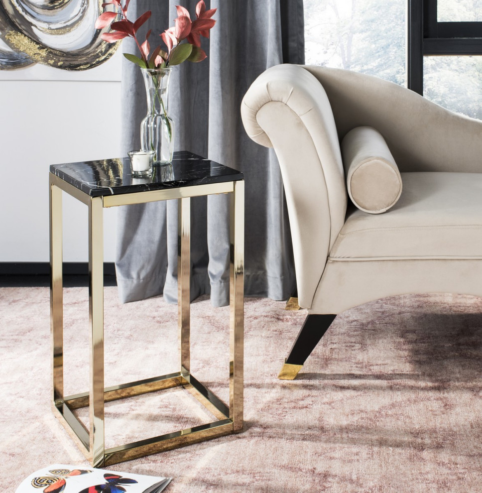 Halston Square End Table Black Marble/Brass   Contemporary   Side Tables And End Tables   by AED Luxury Home Decor  Houzz