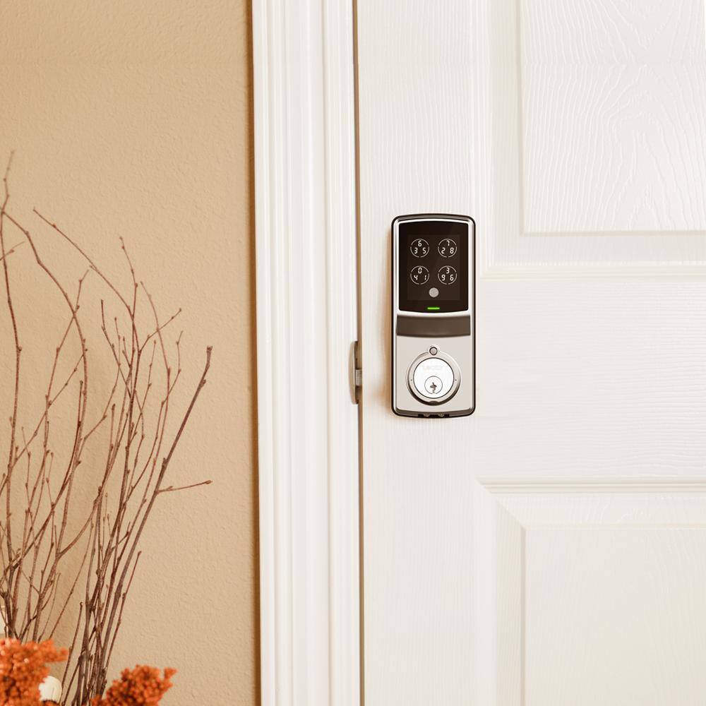 Lockly Model-S Satin Nickel Single-Cylinder Alarmed Lock Deadbolt with Keypad Bluetooth and Discrete PIN Code Input PGD7SSN