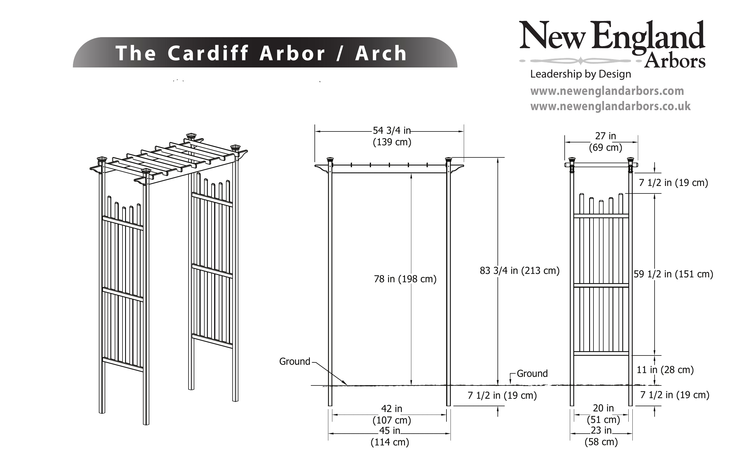 Vita 45" x 83.75" Cardiff Vinyl Arbor, White, VA78100