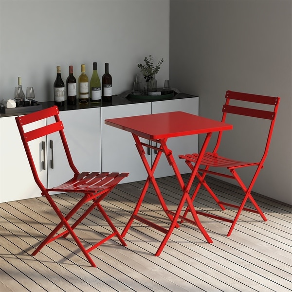 3 Piece Foldable Outdoor Metal Bistro Set with Square Table and Chairs