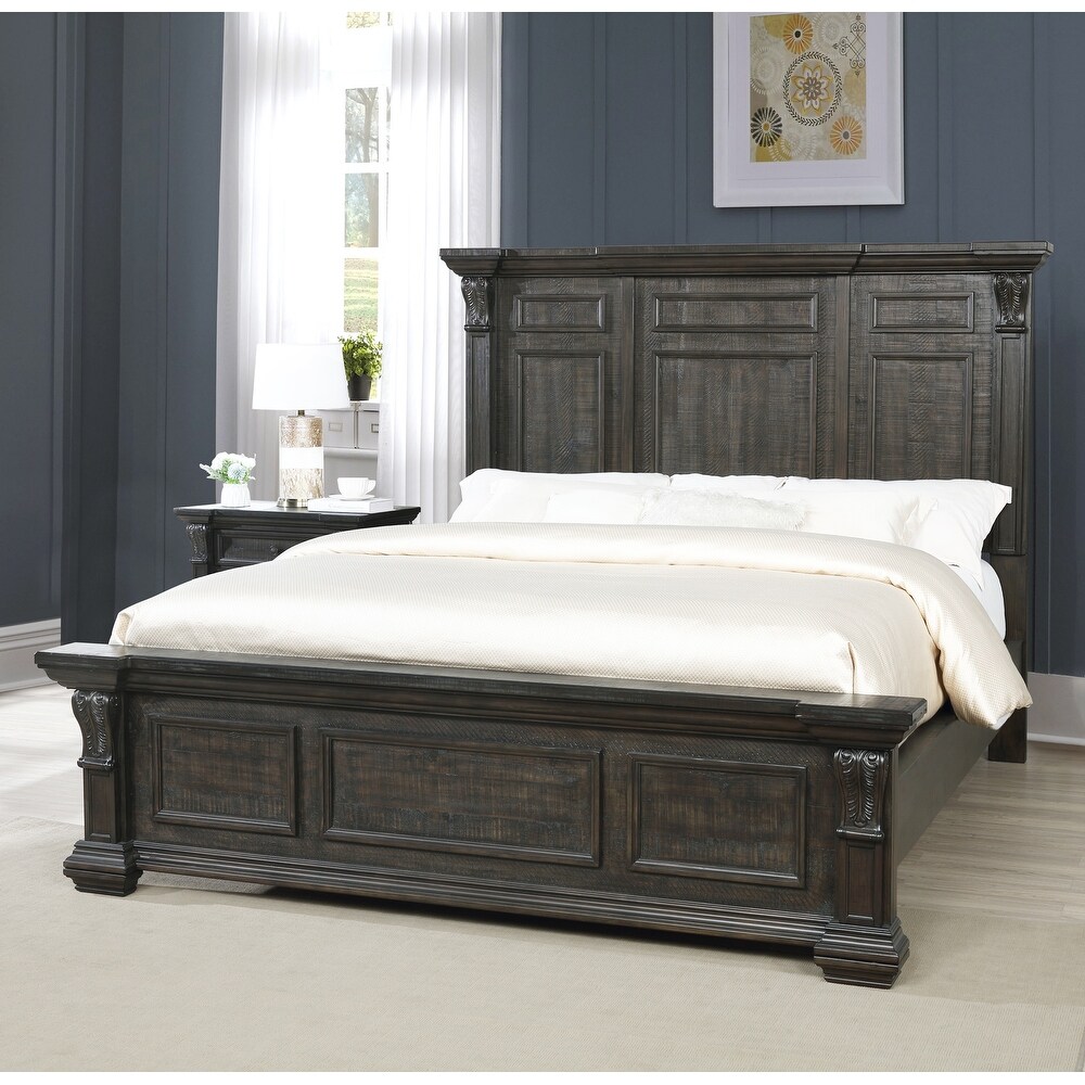 Roundhill Furniture Farson Distressed Dark Walnut Finish Wood Panel Bed  Dresser  Mirror  Two Nightstands