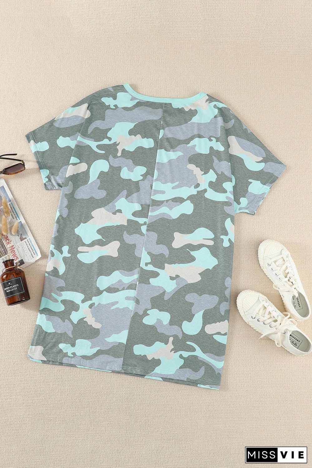 Print Pocketed T-Shirt Mini Dress