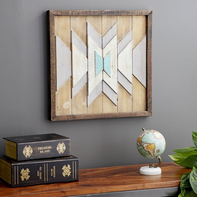 Wood Geometric Square Handmade Southwestern Wall Decor Brown Olivia amp May