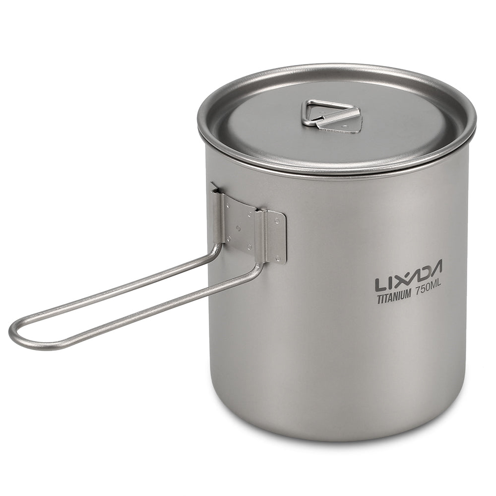 Lixada 750ml Camping Titanium Pot Water Cup with Detachable Handle Outdoor Tableware Picnic Cookware