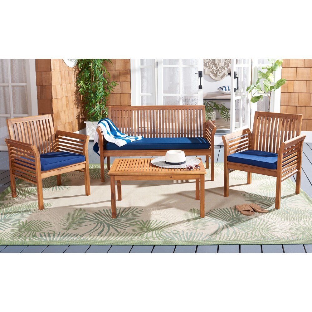 SAFAVIEH Outdoor Living Carson 4 piece Teak Brown/Navy Patio Set