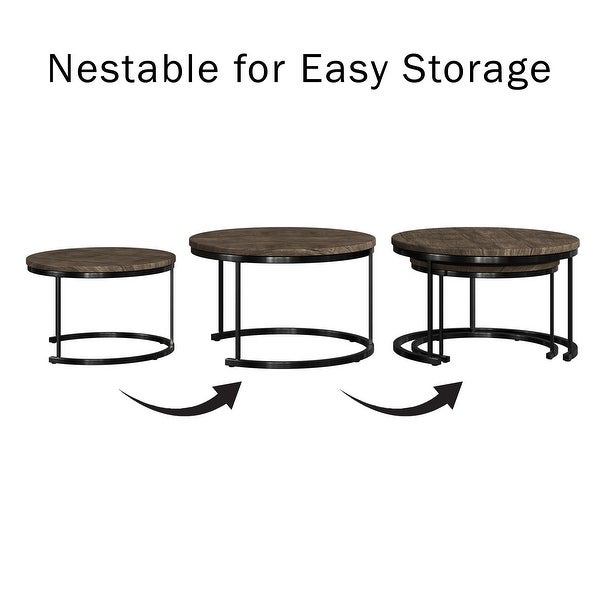 Round Coffee Table Set - 2-Piece Nesting Tables by Lavish Home (Gray-Brown)